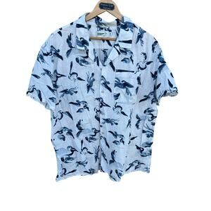 Wellen Shirt Mens XXL White Blue Pelicans Hawaiian Short Sleeve Button Up